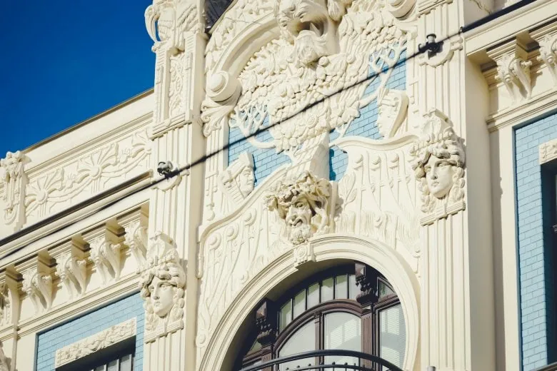 A façade of an Art Noveau building in Riga, Latvia