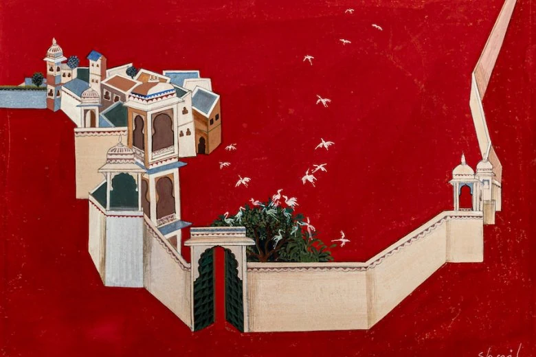 Shail Choyal (1945). Ohne Titel (Stadt). Westindien. Karton, Gouache, Bleistift. Sammlung des Lettischen Nationalmuseums für Kunst