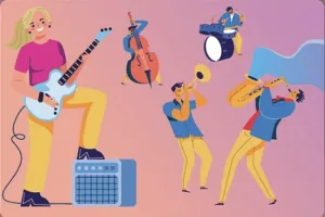 Amerikanische Jazz-Nacht. Mädchen und Gitarren