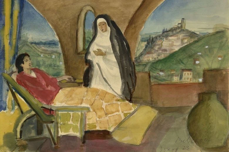 Aleksandra Beļcova. Parīzē (1925.-1926.). 1973. Papīrs, akvarelis, zīmulis. 35,7 x 47,8 cm. SBM kolekcija. Publicitātes foto