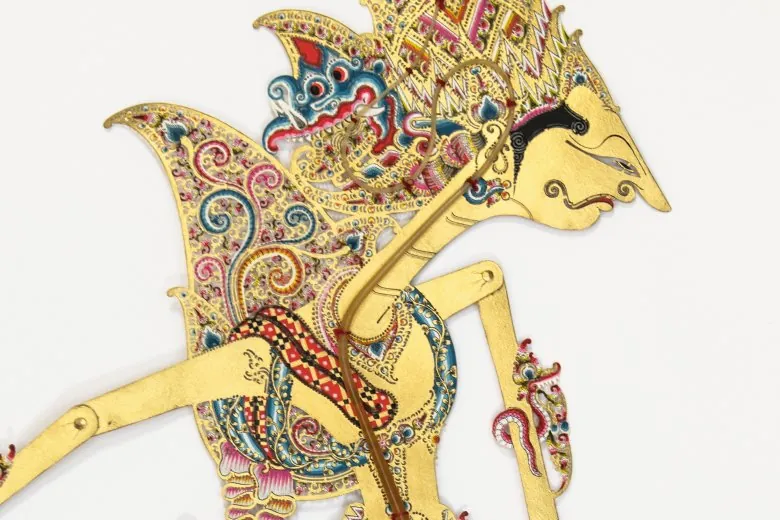 Puppet Rama from the Epic Ramayana. Detail. 21st c. Java, Indonesia. Hide, acrylic, gold leaves, horn. LNMA collection.