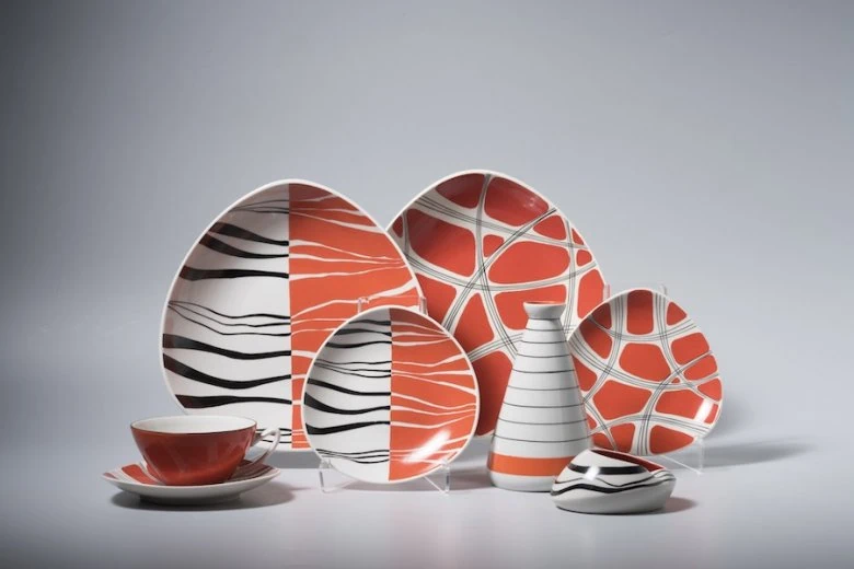 Dessert-Set, Vase „Weihnachtsbaum“ und Aschenbecher. Ilga Vanaga. Erste Hälfte der 1960er Jahre. Foto: Gvido Kajons