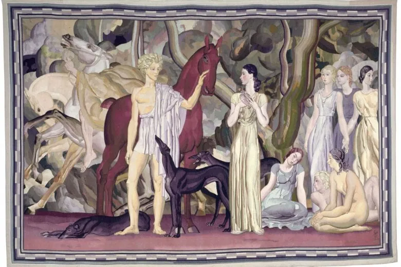 Louis Billotey (1883–1940). Jātnieku izbraukšana. Gobelēns. 1937. Zīds. Mobilier national kolekcija. Foto: Isabelle Bideau