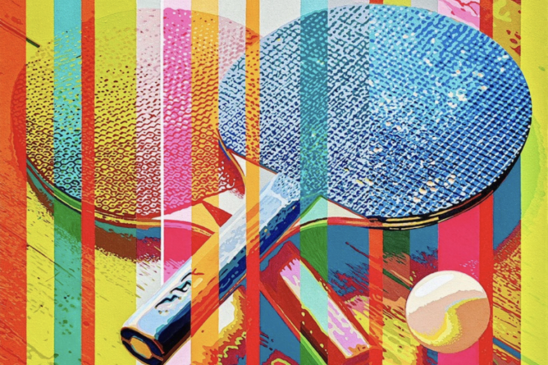 Sandro Chhaidze. Fragment from "Old Table Tennis Racket," 2025. Acrylic on canvas, 86x86 cm.